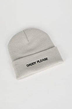 Intentionally Blank ACCESSORIES DADDY PLEASE Knit Beanie Grey/Black