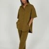 Intentionally Blank NEW ARRIVALS MAUDE KNIT BUTTON UP SET Moss
