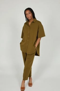 Intentionally Blank NEW ARRIVALS MAUDE KNIT BUTTON UP SET Moss