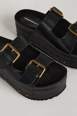 Intentionally Blank COOPER-2 PLATFORM SANDAL Black Leather