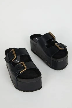 Intentionally Blank COOPER-2 PLATFORM SANDAL Black Leather