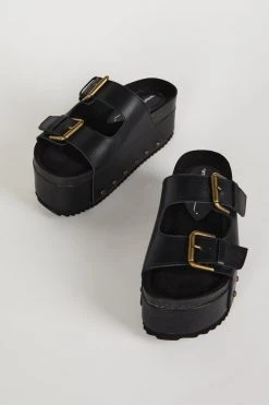 Intentionally Blank COOPER-2 PLATFORM SANDAL Black Leather