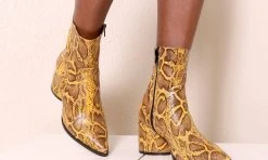 Intentionally Blank LIMA HEELED BOOT Mustard Python 9 Intentionally Blank LIMA HEELED BOOT Mustard Python
