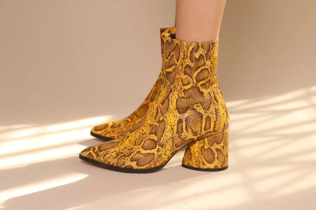 Intentionally Blank LIMA HEELED BOOT Mustard Python 4 Intentionally Blank LIMA HEELED BOOT Mustard Python