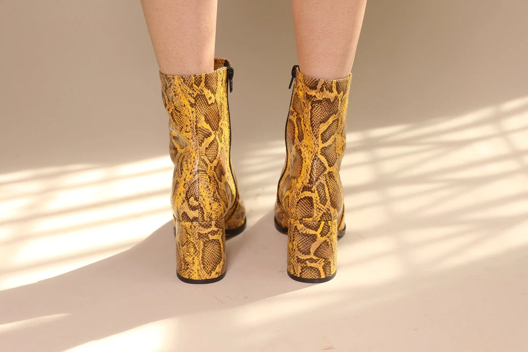 Intentionally Blank LIMA HEELED BOOT Mustard Python 7 Intentionally Blank LIMA HEELED BOOT Mustard Python